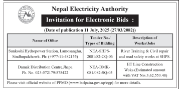 Invitation to Bid for River Training, Civil Repair, and HT Line Construction Works