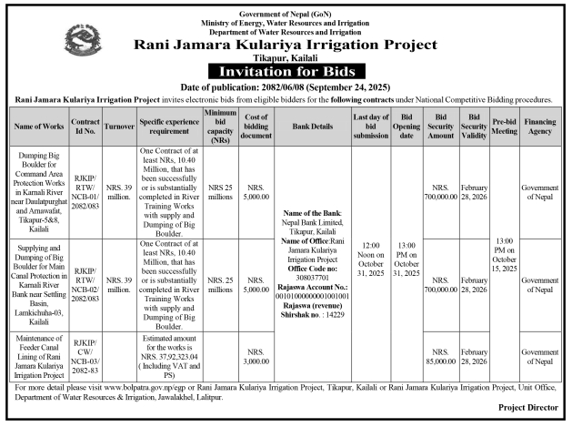 Invitation For Electronic Bids For River Training And Canal Works