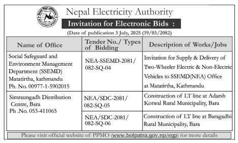 Invitation For Electronic Bids For Supply Of Vehicles & Construction Of Lt Lines