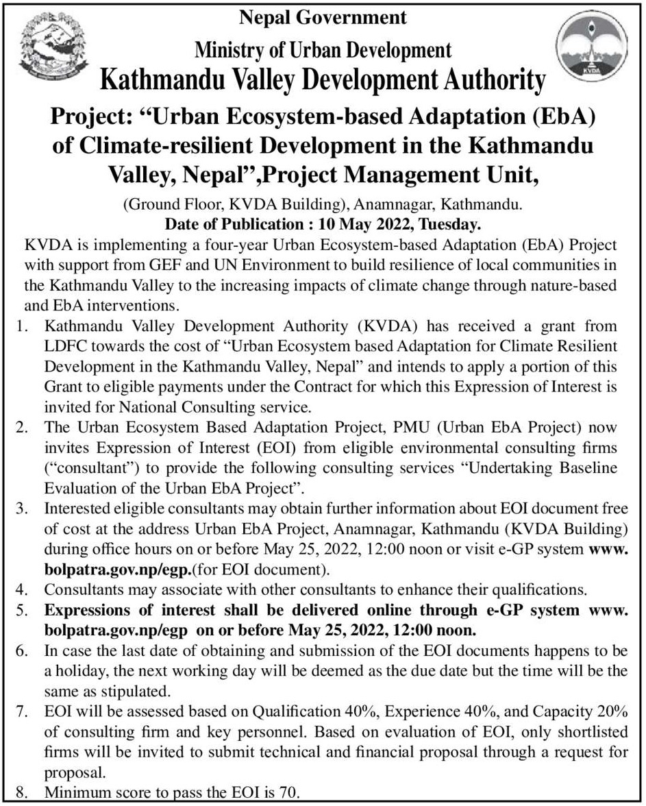 Urban Ecosystem-based Adaptation (EBA) of Climate-resilient Development in the Kathmandu Valley