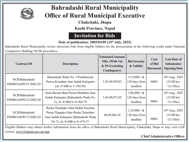 Invitation For Sealed Bids For Blacktopping Road Projects