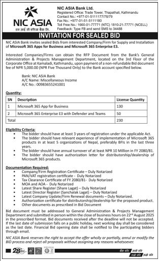 Invitation For Sealed Bid For Supply And Installation Of Microsoft 365 Apps For Business And Microsoft 365 Enterprise