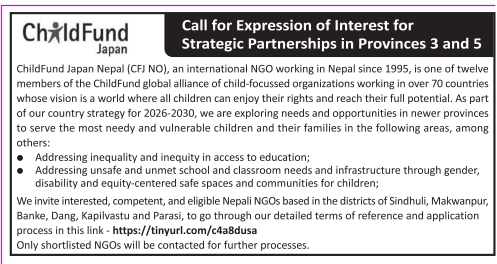 Call for Expression of Interest for Strategic Partnerships in Provinces 3 and 5