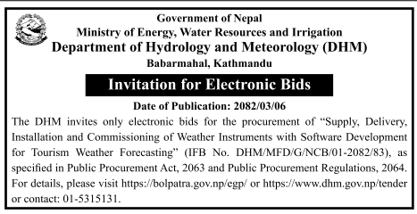 Invitation For Electronic Bids For Supply And Installation Of Weather Instruments With Software Development