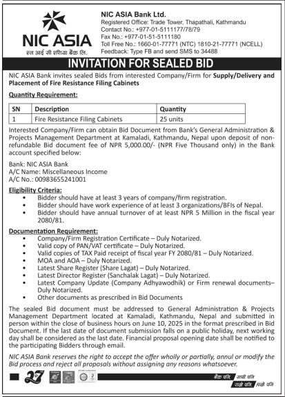 Invitation For Sealed Bid For Supply / Delivery, And Placement Of Fire-resistant Filing Cabinets