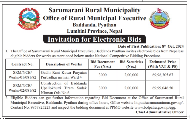 Invitation for Electronic Bids for Construction Works