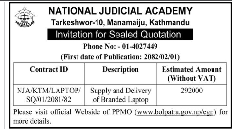 Invitation for Sealed Quotation for Supply and Delivery of Branded Laptop