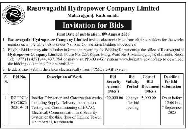 Invitation For Bid For Interior Fabrication And Construction Works Including Supply, Delivery, Installation, Testing, And Commissioning Of HVAC, Electrical, Communication And, Security Systems