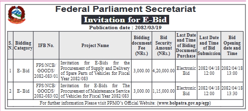 Invitation For E-bids For Procurement Of Vehicle Spare Parts And Maintenance Services