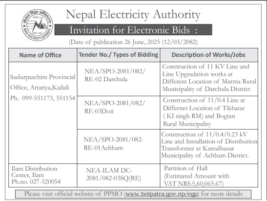 Invitation For Electronic Bids For Construction And Electrical Line Works