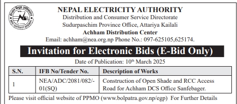 Invitation for Electronic Bids for Construction of Open Shade and RCC Access Road