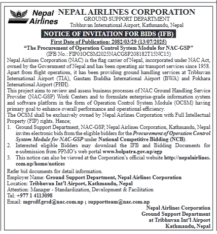 Invitation For Bids For Procurement Of Operation Control System Module For NAC-GSP