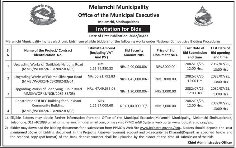 Invitation For Electronic Bids For Road Upgrading And RCC Building Construction