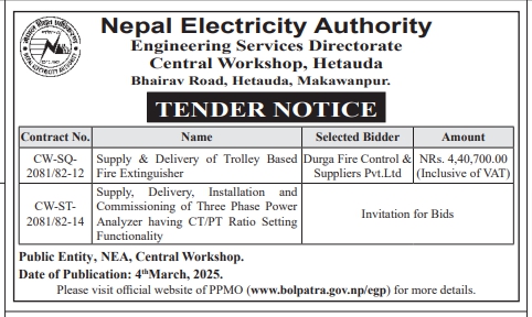 TENDER NOTICE for Supply, Delivery, Installation and Commissioning of Three Phase Power Analyzer and Trolley Based Fire Extinguisher