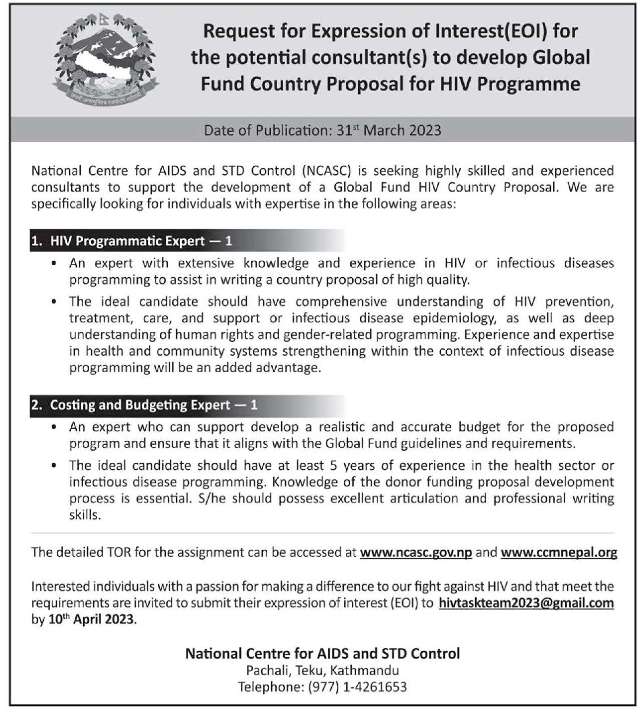 Global Fund Country Proposal for HIV Programme