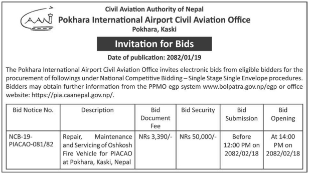 Invitation for Bids for Repair, Maintenance and Servicing of Oshkosh Fire Vehicle