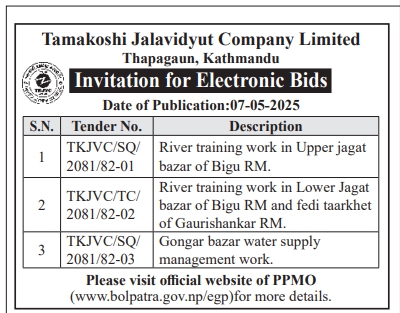 Invitation for Electronic Bids for River Training Works