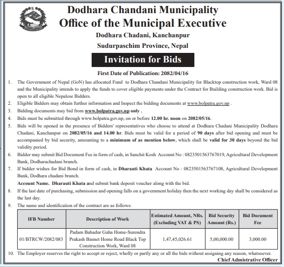 Invitation for Bids for Blacktop Construction Work