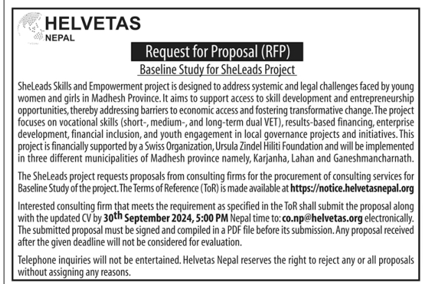 Request for Proposal (RFP) for the Procurement of Consulting Services for Baseline Study for SheLeads Project