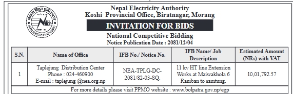 Invitation for Bids for 11 KV HT Line Extension Works