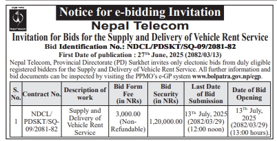 Invitation For Bids For Supply And Delivery Of Vehicle Rent Service