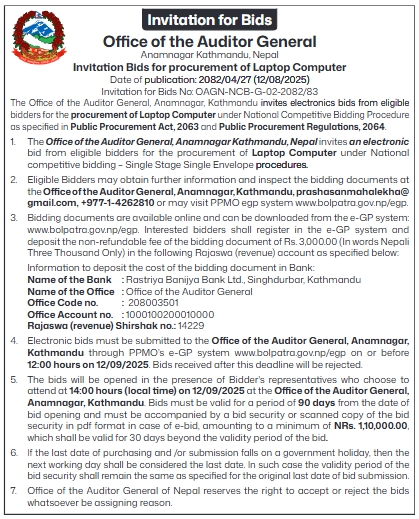 Invitation For Electronic Bids For Procurement Of Laptop Computer