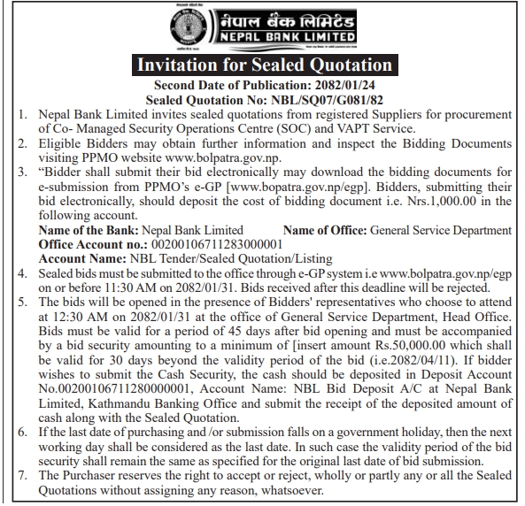 Invitation for Sealed Quotation for procurement of Co-Managed Security Operations Centre (SOC) and VAPT Service