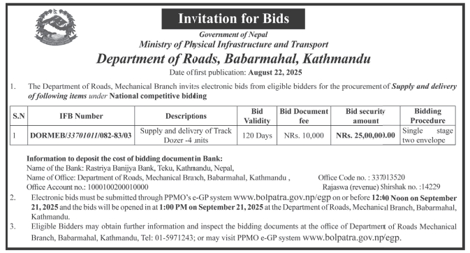 Invitation For Bids For Supply And Delivery Of Track Dozer