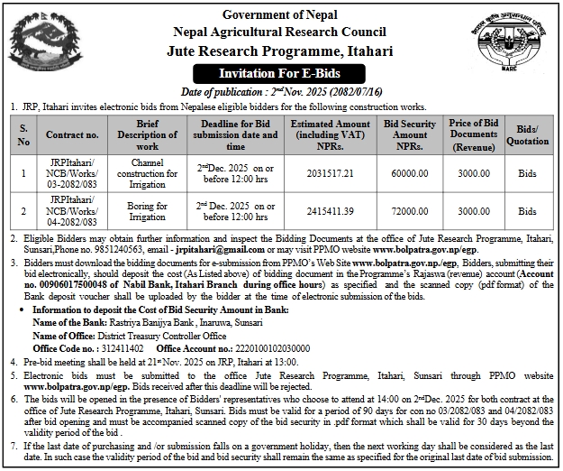 Invitation For E-bids For Construction Works