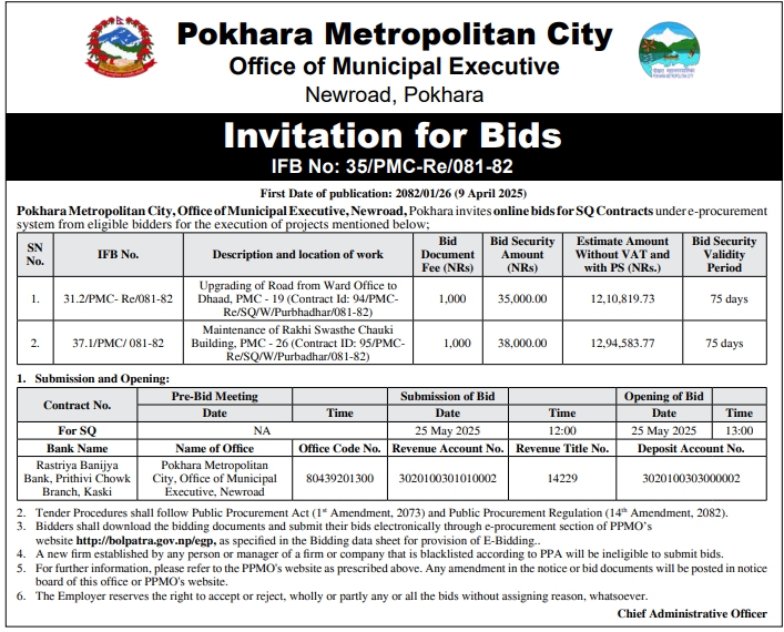 Invitation for Bids for Upgrading of Road and Maintenance of Building