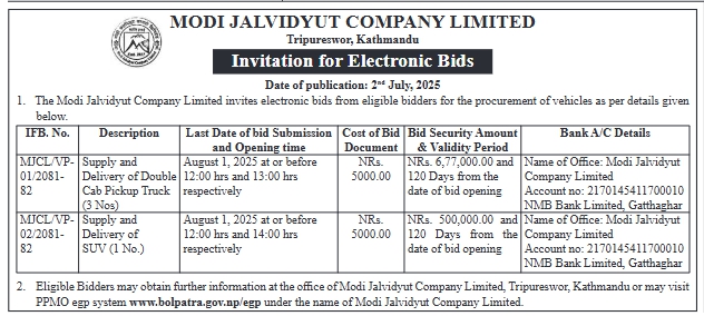 Invitation For Electronic Bids For Supply And Delivery Of Vehicles