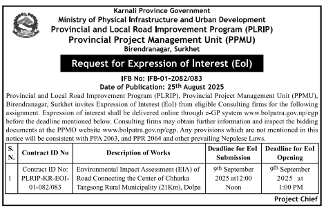 Request For Expression Of Interest (Eoi) For Environmental Impact Assessment (Eia)