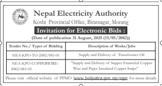 Invitation For Electronic Bids For Supply And Delivery Of Transformer Oil And Copper Wire