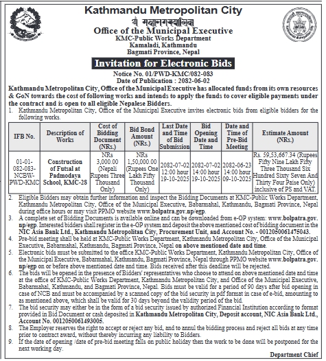 Invitation For Bids For Construction Of Futsal At Padmodaya School