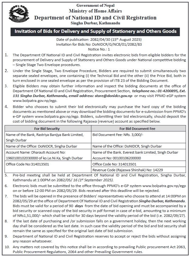 Invitation For Sealed Bids For Renting Out Building Floors – Nepal Airlines Corporation