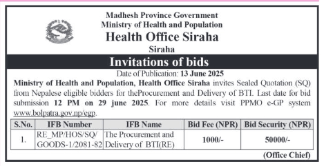 Invitation For Bids For Procurement And Delivery Of BTI