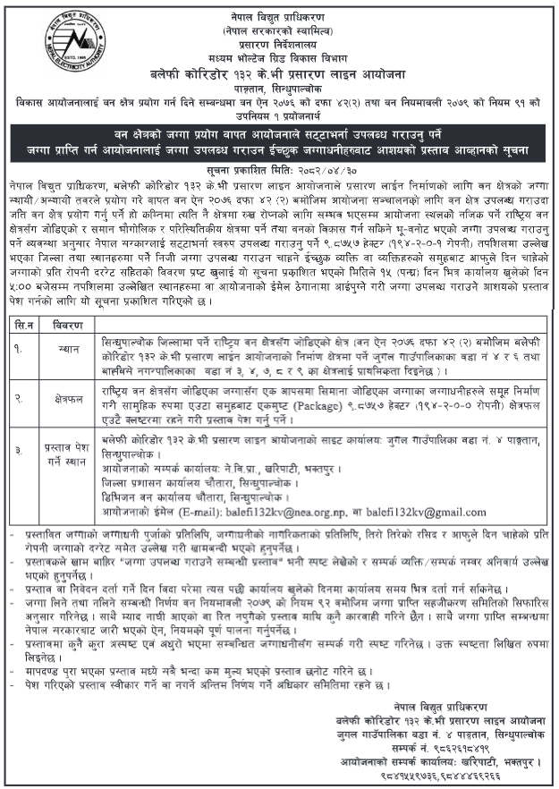 वन क्षेत्र प्रयोगको सट्टामा निजी जग्गा उपलब्ध गराउने सम्बन्धी प्रस्ताव आव्हान