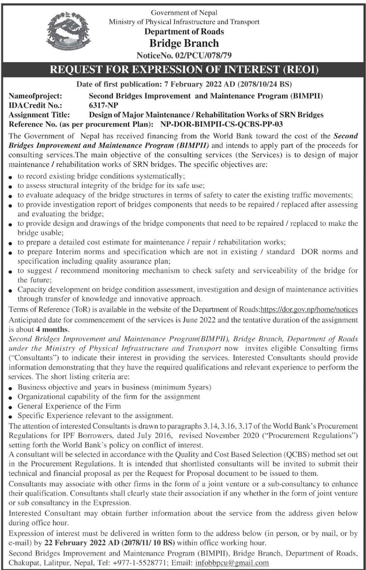Second Bridges Improvement and Maintenance Program (BIMPII)