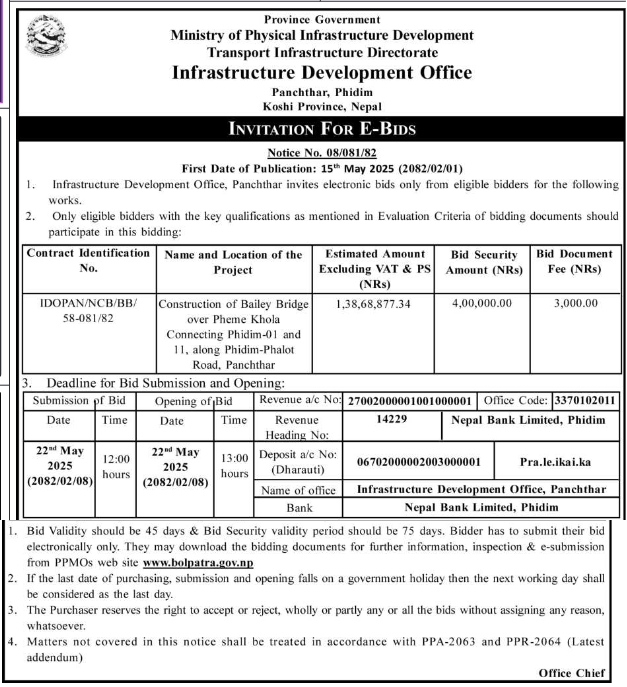 Invitation for E-Bids for Construction of Bailey Bridge