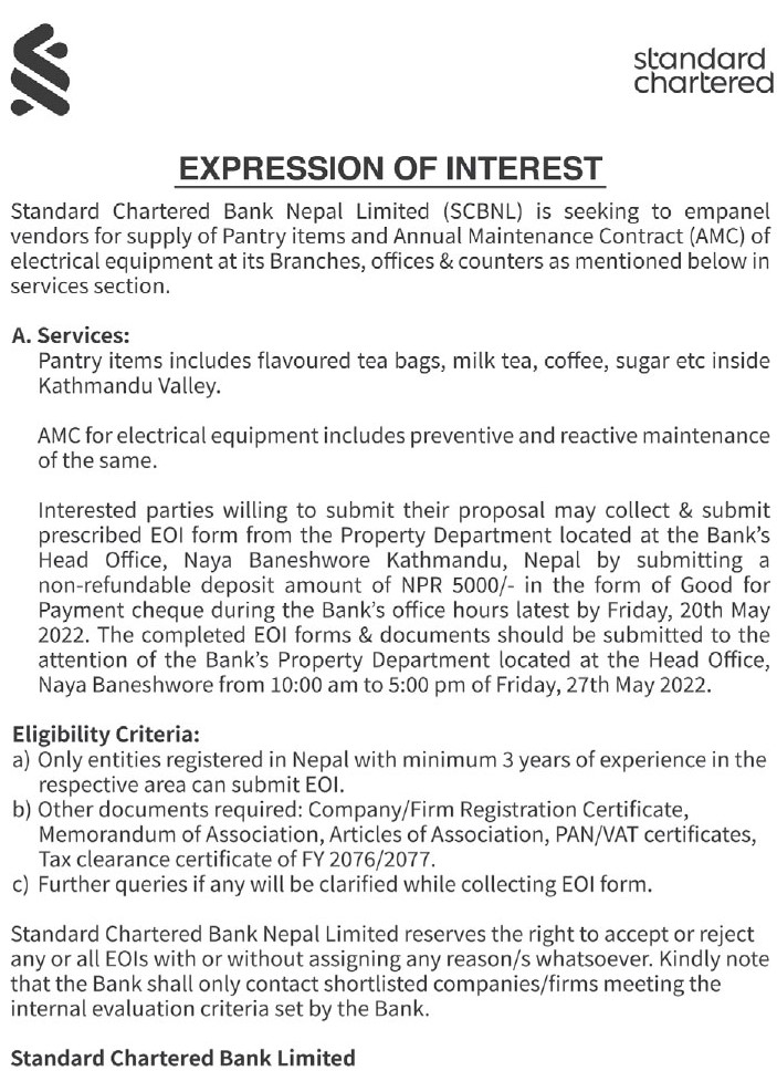 Supply of Pantry items and Annual Maintenance Contract (AMC) of electrical equipment