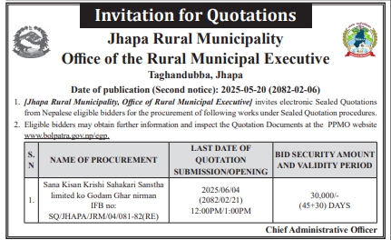 Invitation For Quotations The Procurement Of The Construction Work
