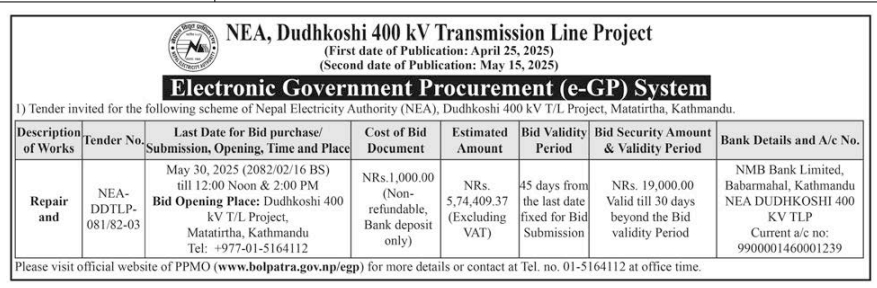 Invitation for Electronic Bids for Repair Works at NEA