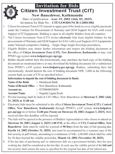 Invitation For Bids For Procurement Of Warranty And OEM Support For San With Local IT Support