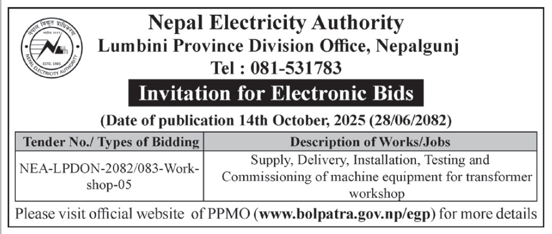 Invitation For Electronic Bids For Supply, Delivery, Installation, Testing, And Commissioning Of Machine Equipment For Transformer Workshop