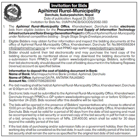 Invitation For Bids For Procurement And Supply Of Information Technology Infrastructure And Solar Energy Generation Project