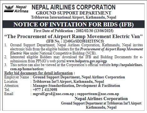 Invitation For Bids For Procurement Of Airport Ramp Movement Electric Van