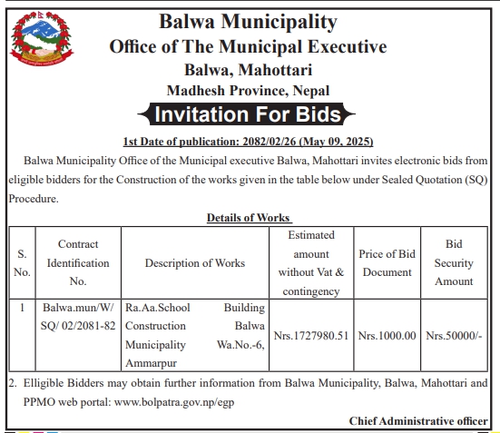 Invitation For Bids for Construction of School Building