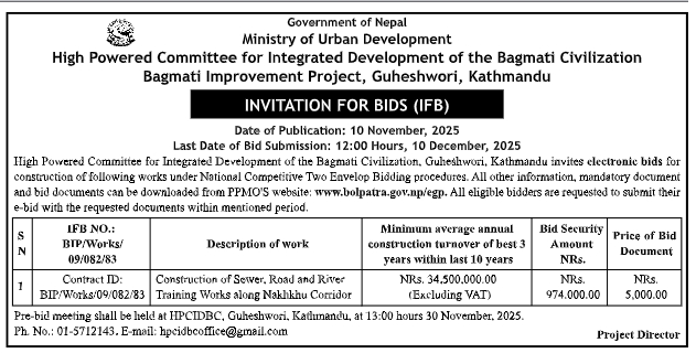 Invitation For Bids For Construction Of Sewer, Road, And River Training Works Along Nakhkhu Corridor