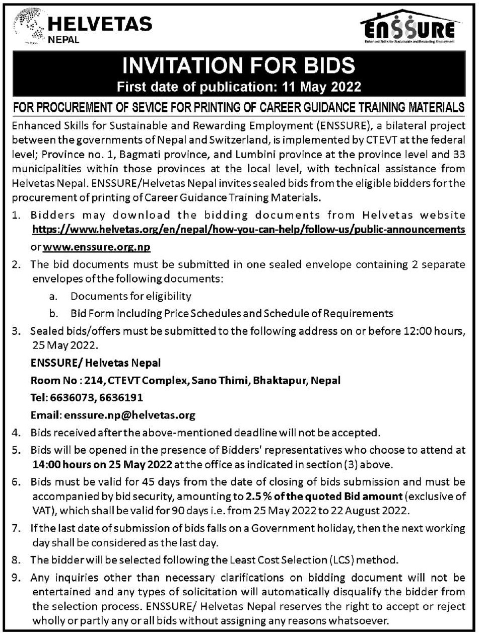 PROCUREMENT OF SEVICE FOR PRINTING OF CAREER GUIDANCE TRAINING MATERIALS