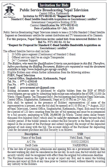 Request For Proposal For Standard C-band Satellite Bandwidth Acquisition On Geostationary Satellite